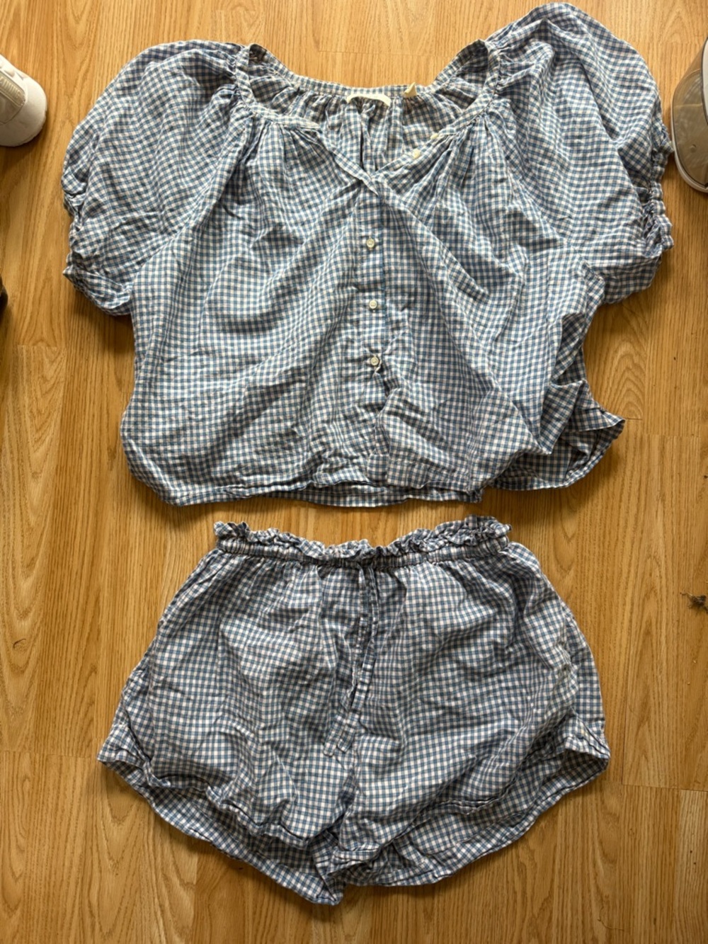 Doen 2 piece pjs Gingham Two-Piece Lounge Set in Light Blue and White